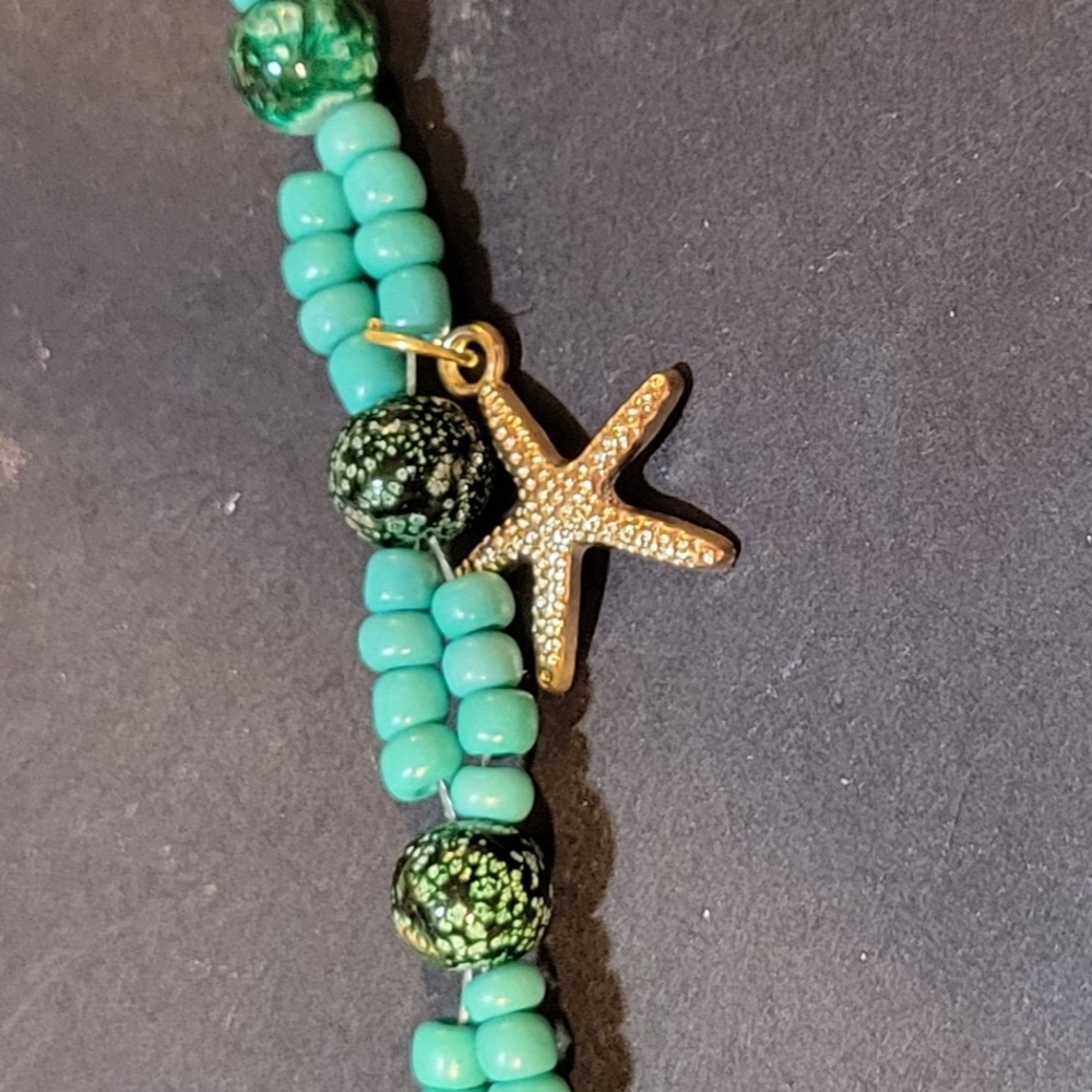 Gold Starfish Charm Beaded Bracelet